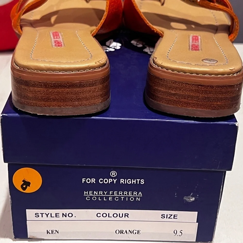 Henry Ferrera Orange Slide Sandals - Picture 4 of 9